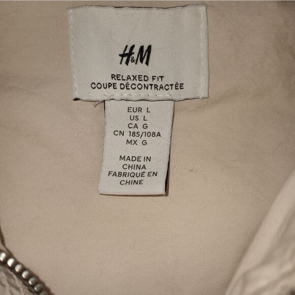 H & M Relaxed Fit Long Sleeve Pockets Lightweight Cotton Shirt/Jacket Ivory SZ L - Picture 2 of 7